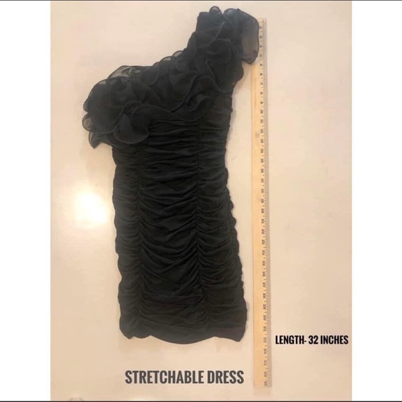 SOLD! Frederick’s of Hollywood -Sexy One-shoulder Ruffle Black Dress - Picture 9 of 10